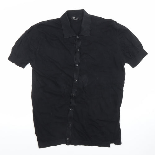 Zara Man Black Short Sleeve Polo Shirt Size L Cotton Blend