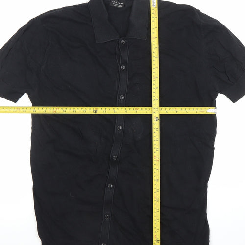 Zara Man Black Short Sleeve Polo Shirt Size L Cotton Blend