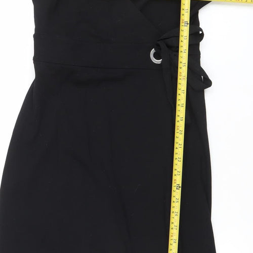 Massimo Dutti Women's Black Viscose Wrap Dress Size 8 Long Sleeve