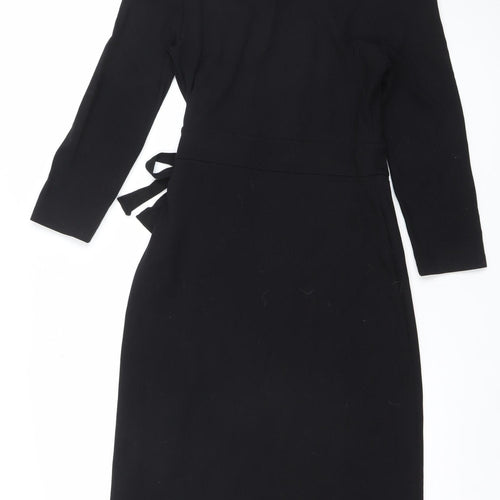 Massimo Dutti Women's Black Viscose Wrap Dress Size 8 Long Sleeve