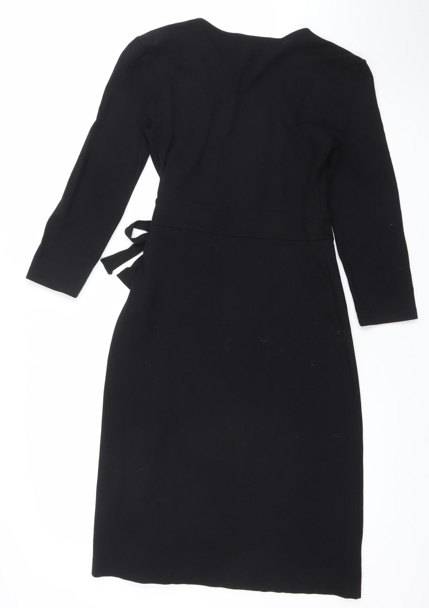 Massimo Dutti Women's Black Viscose Wrap Dress Size 8 Long Sleeve