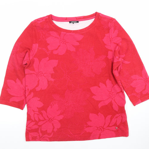 Olsen Women's Red Floral 3/4 Sleeve Cotton T-Shirt Size 12