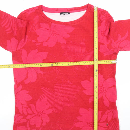 Olsen Women's Red Floral 3/4 Sleeve Cotton T-Shirt Size 12