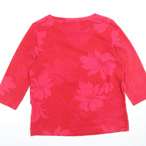 Olsen Women's Red Floral 3/4 Sleeve Cotton T-Shirt Size 12