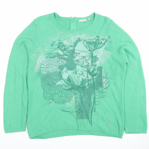 Rabe Women Green Floral Knit Cotton Blend Pullover Jumper Size 12
