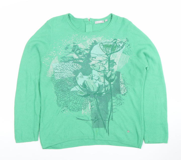 Rabe Women Green Floral Knit Cotton Blend Pullover Jumper Size 12