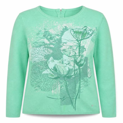 Rabe Women Green Floral Knit Cotton Blend Pullover Jumper Size 12