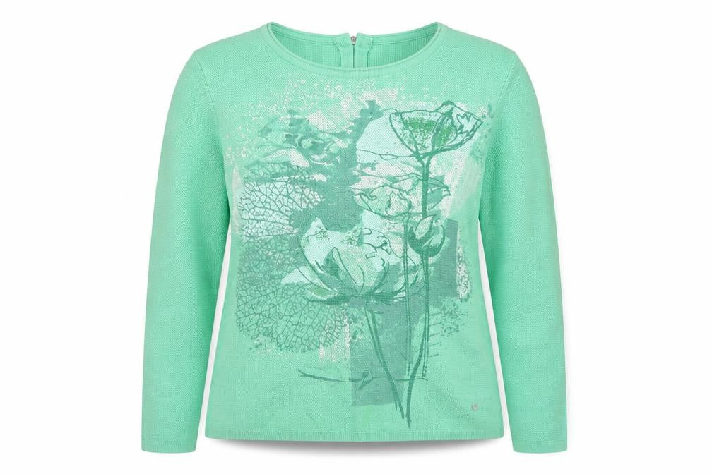 Rabe Women Green Floral Knit Cotton Blend Pullover Jumper Size 12