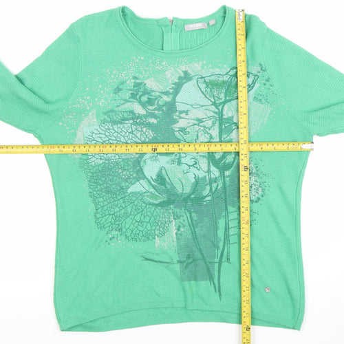Rabe Women Green Floral Knit Cotton Blend Pullover Jumper Size 12