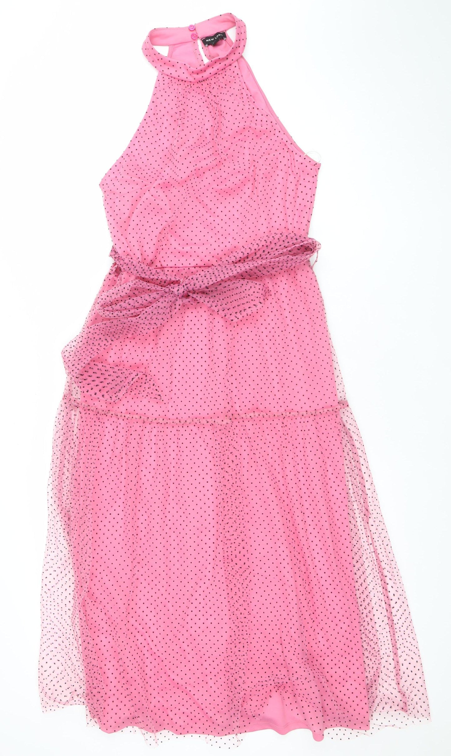 New Look Women's Pink Polka Dot Fit & Flare Midi Dress Size 14