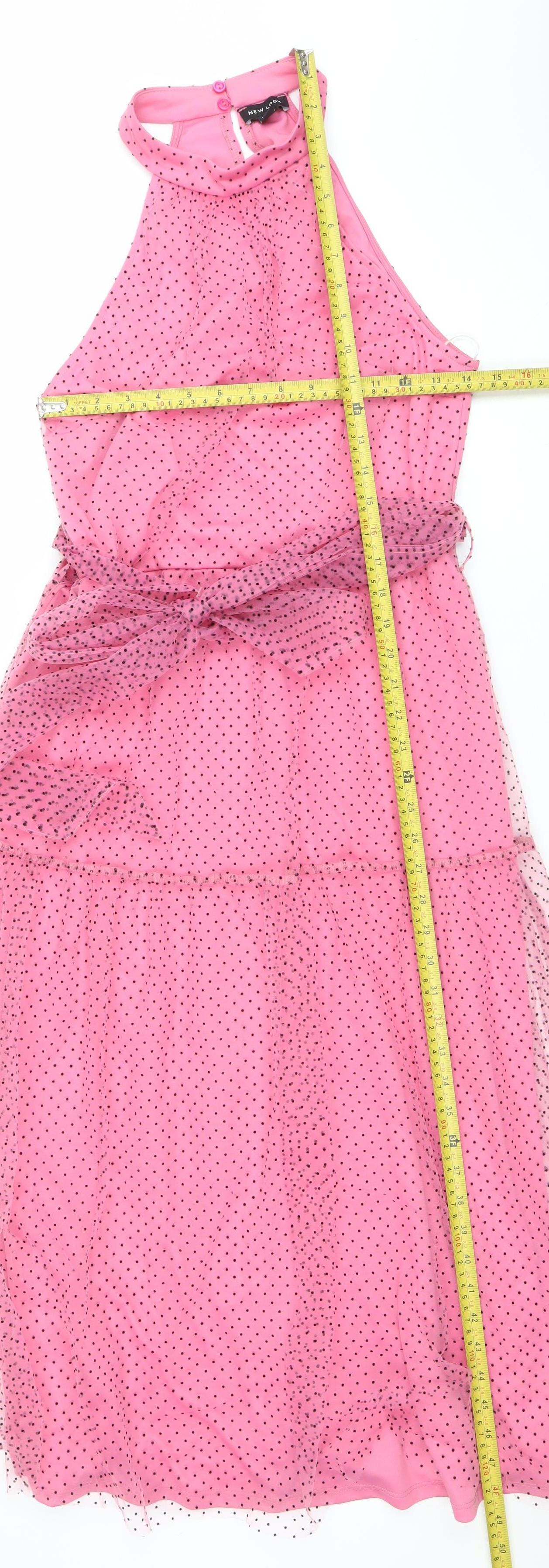 New Look Women's Pink Polka Dot Fit & Flare Midi Dress Size 14