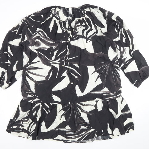H&M Women’s Black Floral Viscose Short Dress Size XL Lightweight Summer Style