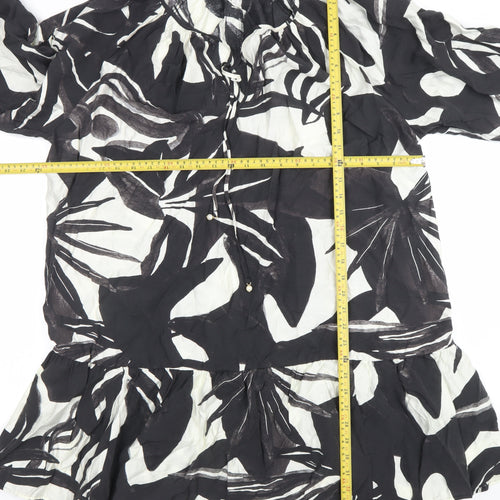 H&M Women’s Black Floral Viscose Short Dress Size XL Lightweight Summer Style