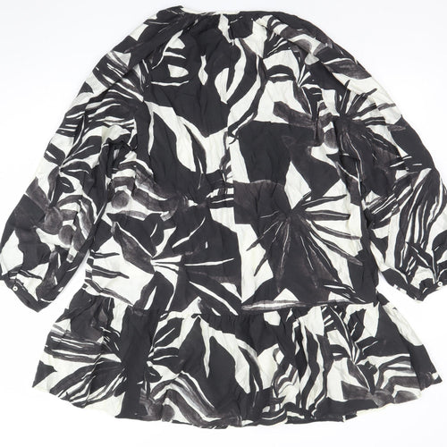 H&M Women’s Black Floral Viscose Short Dress Size XL Lightweight Summer Style
