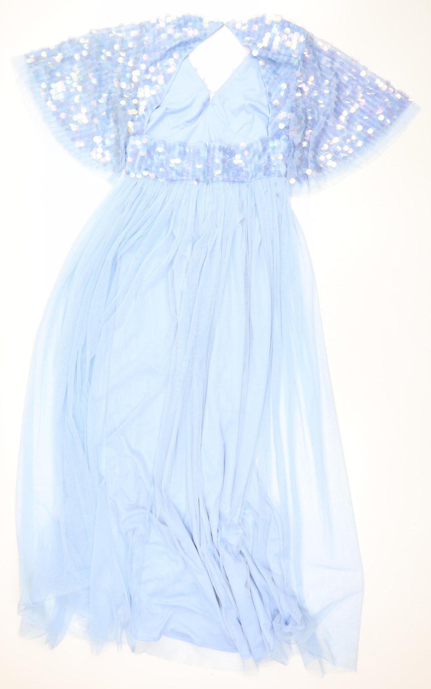 Maya Deluxe Women Blue Sequin Maxi Dress V-Neck Size 12