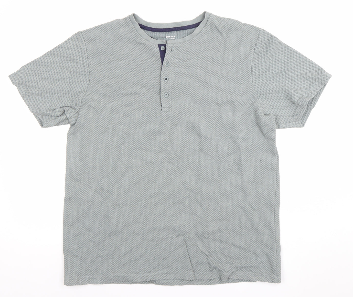 Dunnes Stores Mens Grey Short Sleeve Regular Fit Henley Polo Shirt L
