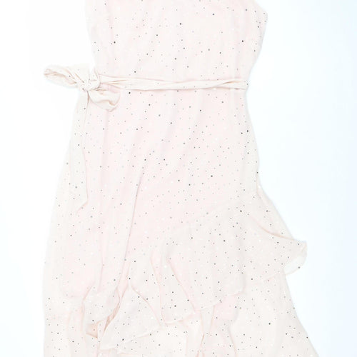 Wallis Women Pink Polka Dot Fit & Flare Midi Dress Size 10