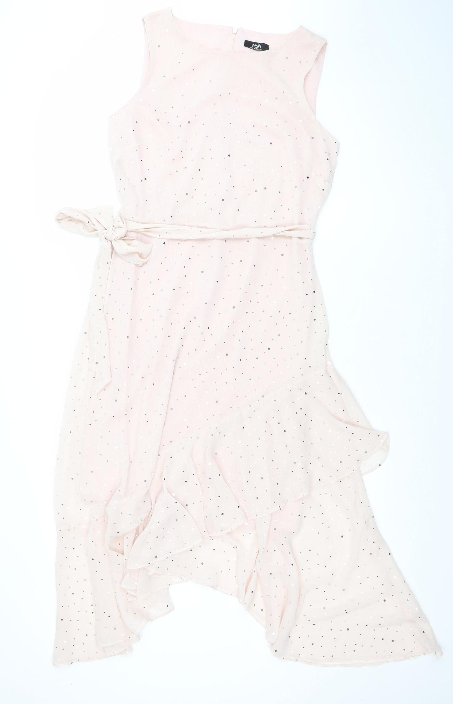 Wallis Women Pink Polka Dot Fit & Flare Midi Dress Size 10