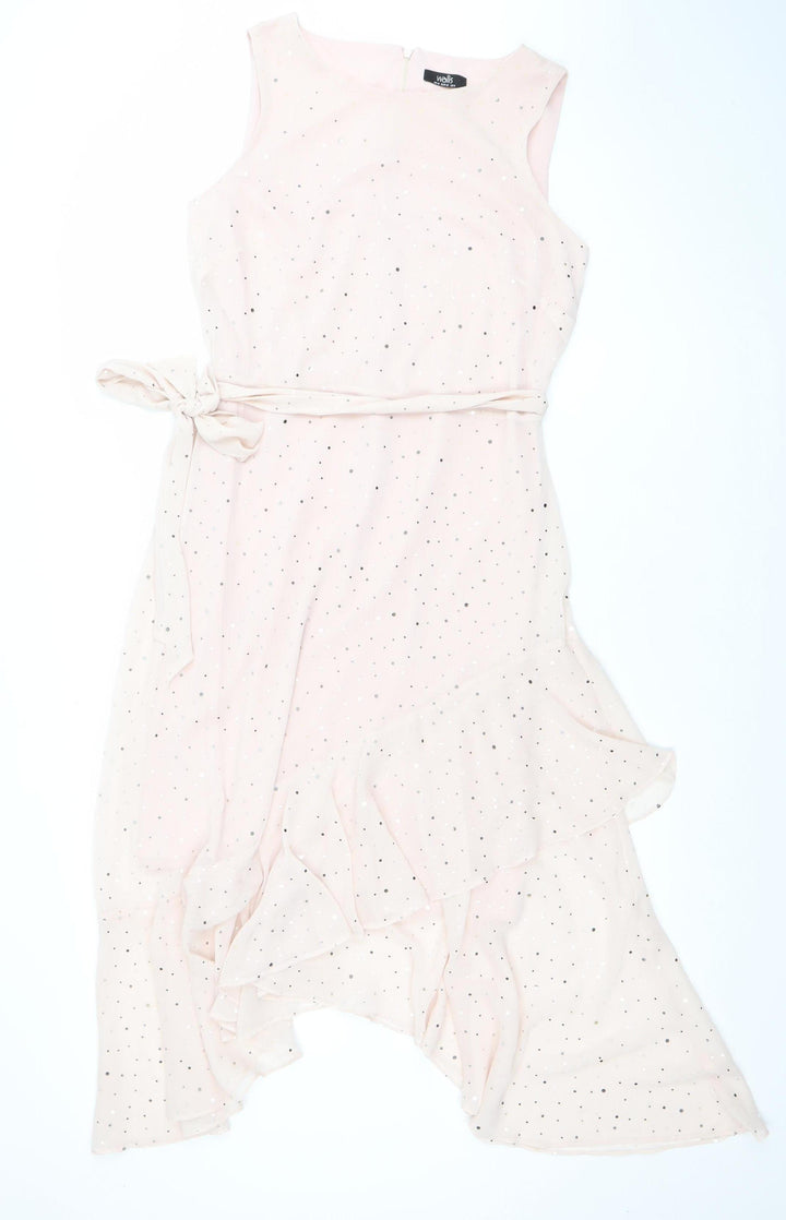 Wallis Women Pink Polka Dot Fit & Flare Midi Dress Size 10