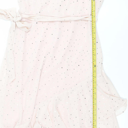 Wallis Women Pink Polka Dot Fit & Flare Midi Dress Size 10