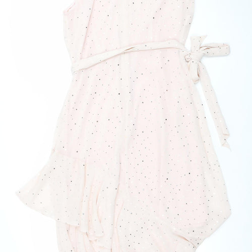 Wallis Women Pink Polka Dot Fit & Flare Midi Dress Size 10
