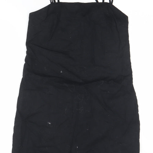 H&M Women Black Cotton Slip Dress Size 12 Lightweight Summer