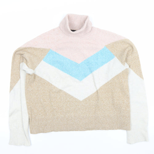 Vero Moda Women’s Beige Colour Block Roll Neck Jumper Size S