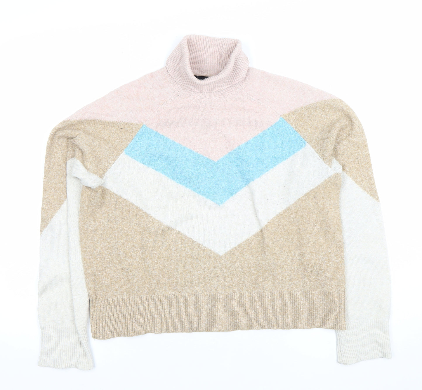 Vero Moda Women’s Beige Colour Block Roll Neck Jumper Size S