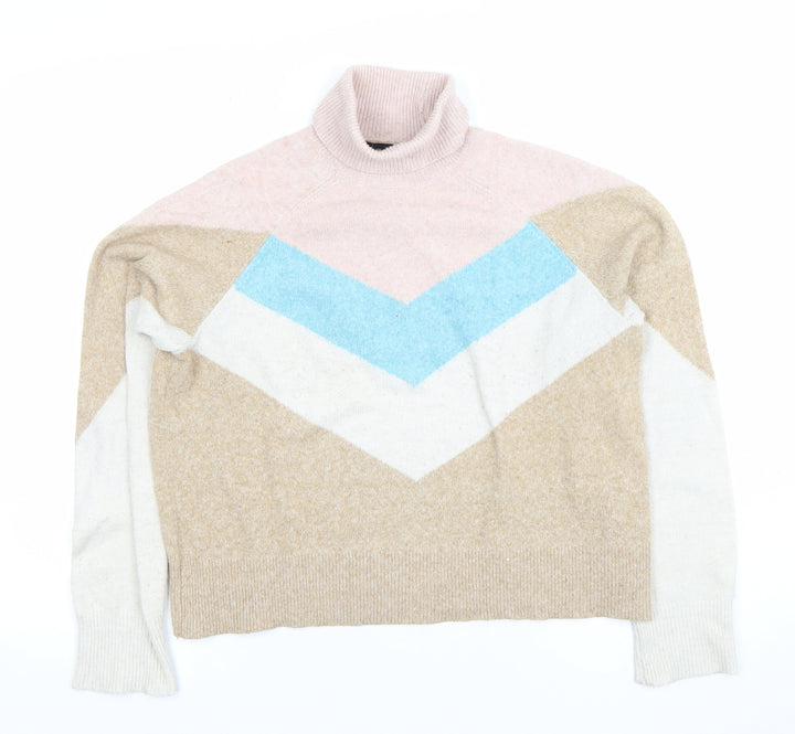 Vero Moda Women’s Beige Colour Block Roll Neck Jumper Size S