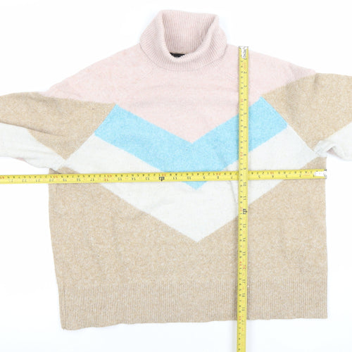 Vero Moda Women’s Beige Colour Block Roll Neck Jumper Size S