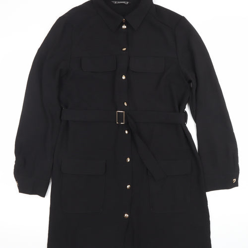 Dunnes Women's Black Belted Shirt Dress Size M Long Sleeve