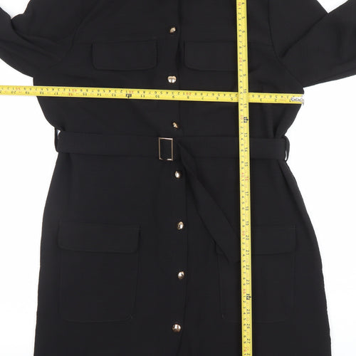 Dunnes Women's Black Belted Shirt Dress Size M Long Sleeve