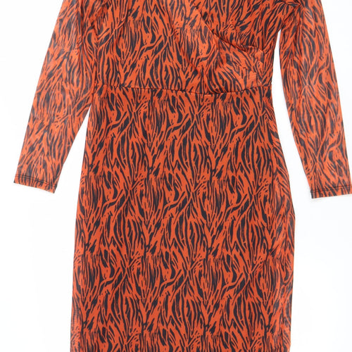 Savida Women Orange Animal Print Bodycon Dress Size 12