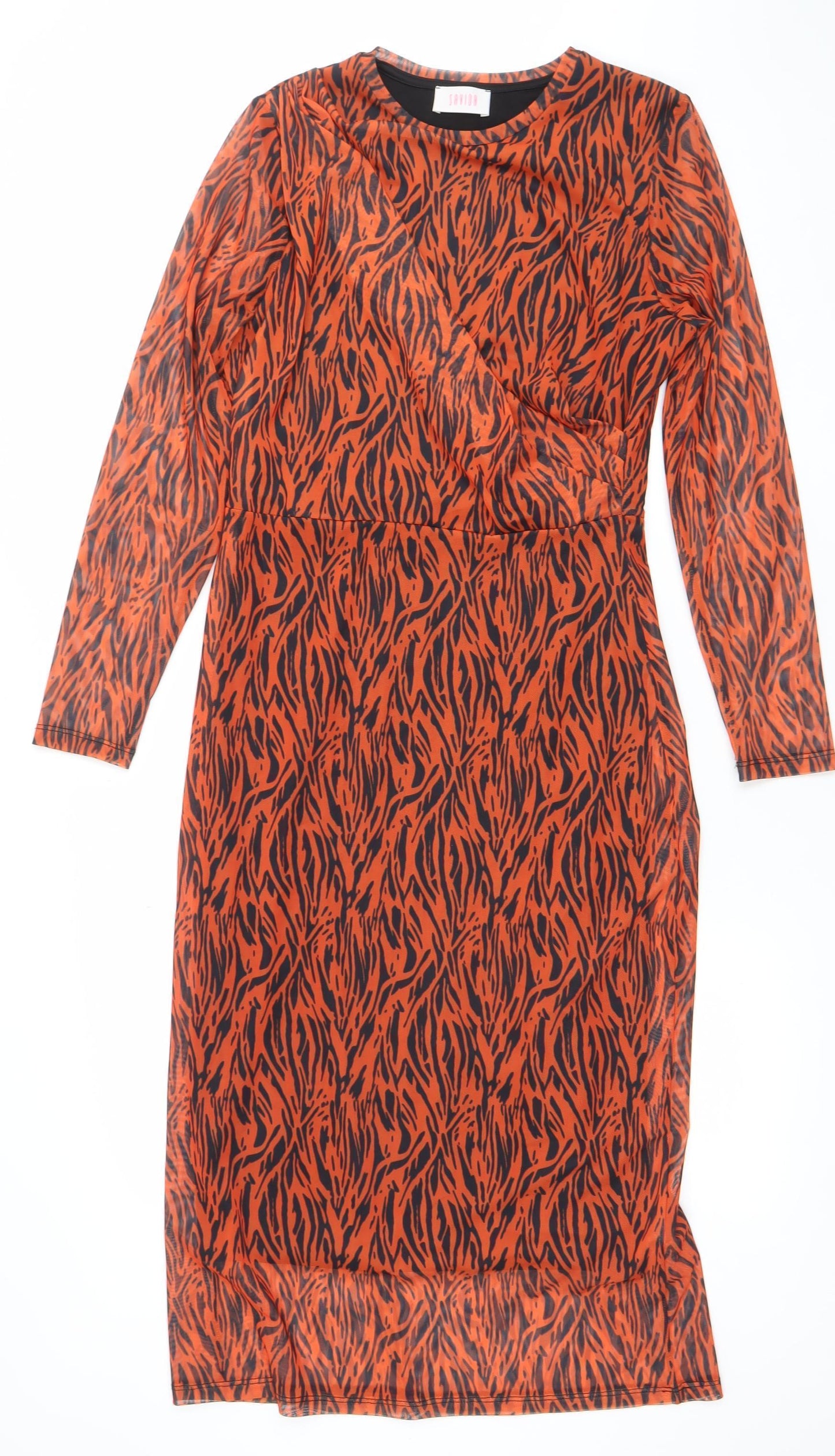 Savida Women Orange Animal Print Bodycon Dress Size 12