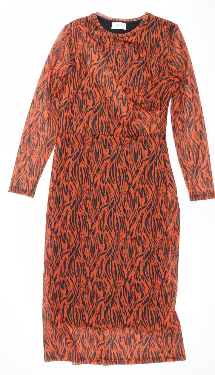Savida Women Orange Animal Print Bodycon Dress Size 12
