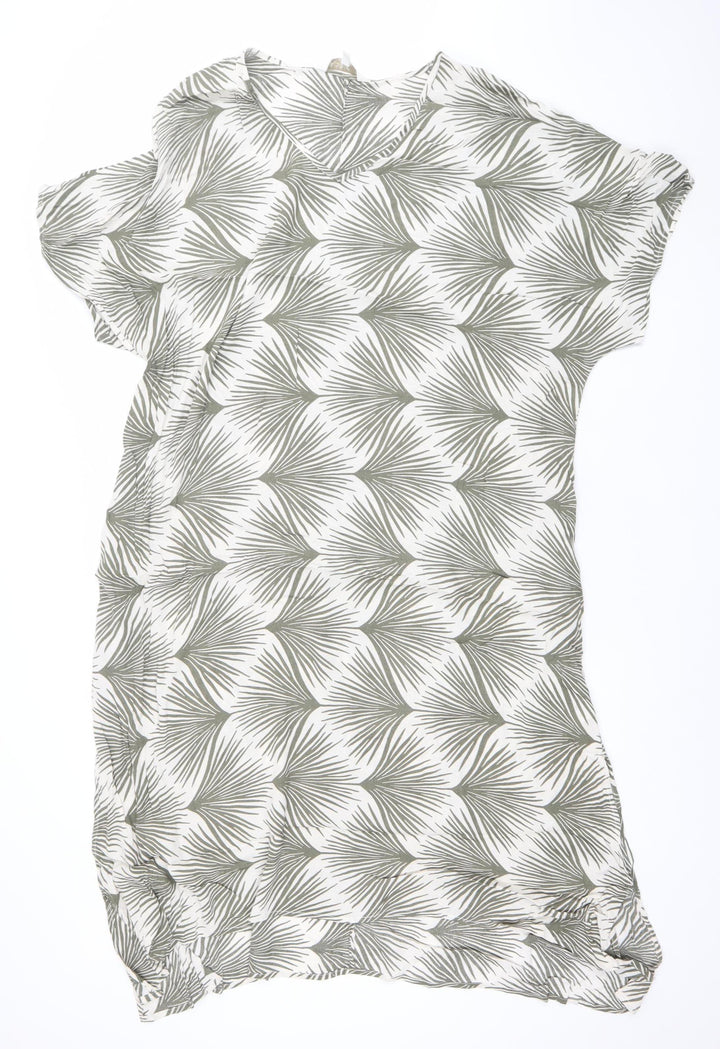 Women's Green Tropical Viscose Shift Dress - Summer Casual