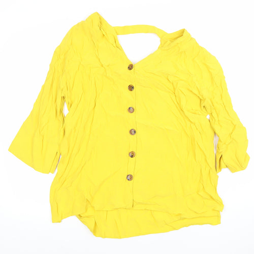 River Island Women’s Yellow Button-Up Tunic Top Size 10