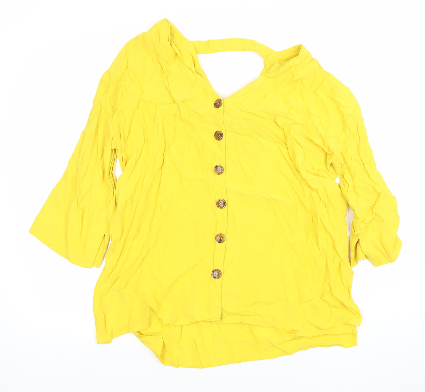 River Island Women’s Yellow Button-Up Tunic Top Size 10