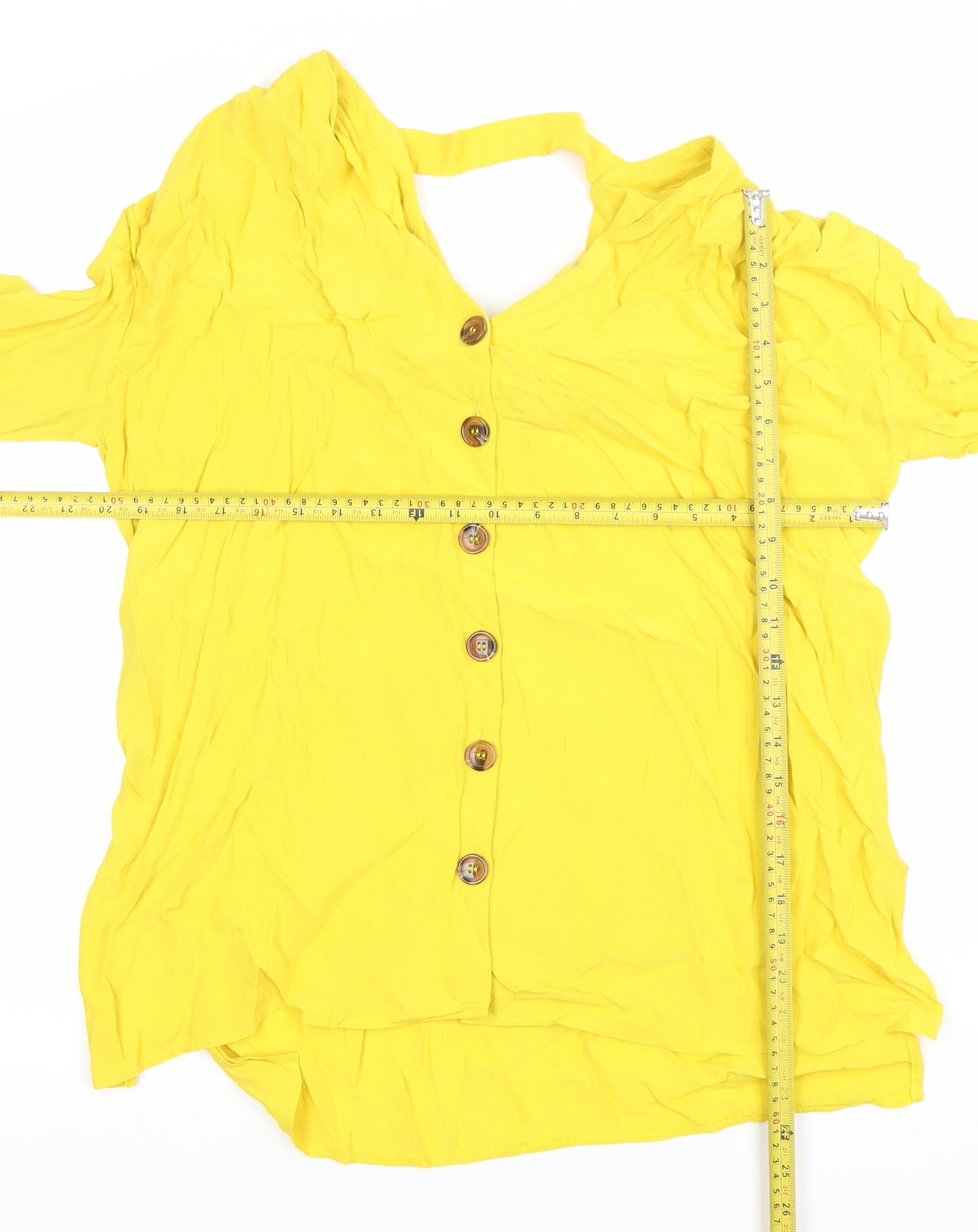 River Island Women’s Yellow Button-Up Tunic Top Size 10