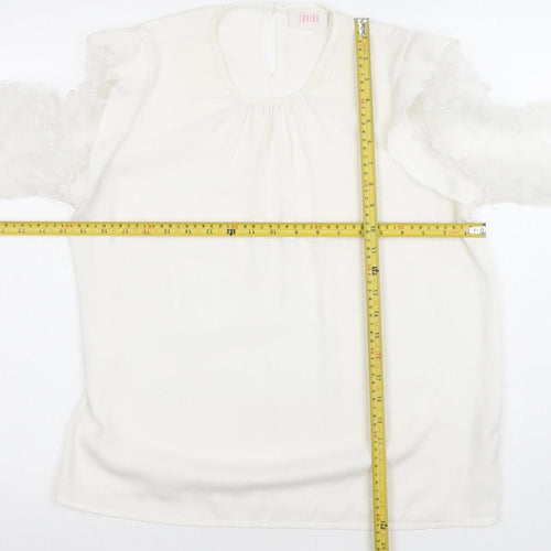 Savior Womens Ivory Long Sleeve Embroidered Ruffle Blouse Size 12
