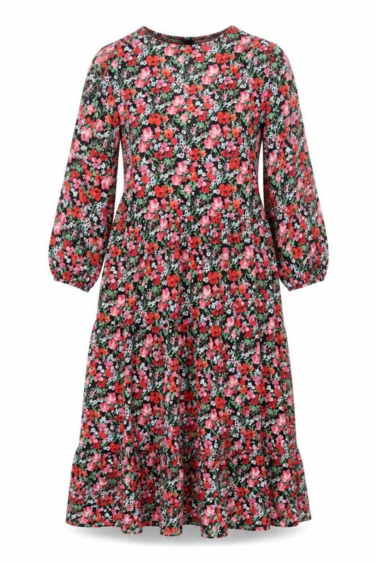 Front view of Zara Women’s Multicoloured Floral Midi A-Line Dress, size S