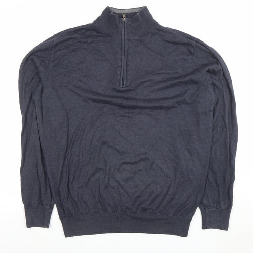 Calvin Klein Men’s Blue 1/4 Zip Cotton Acrylic Jumper Size L