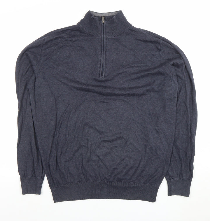 Calvin Klein Men’s Blue 1/4 Zip Cotton Acrylic Jumper Size L