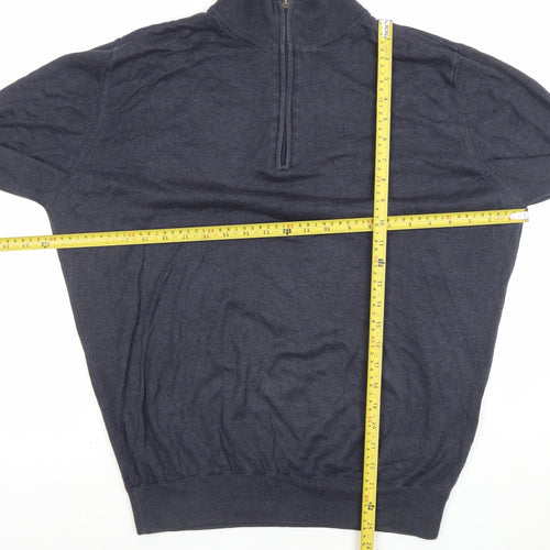 Calvin Klein Men’s Blue 1/4 Zip Cotton Acrylic Jumper Size L