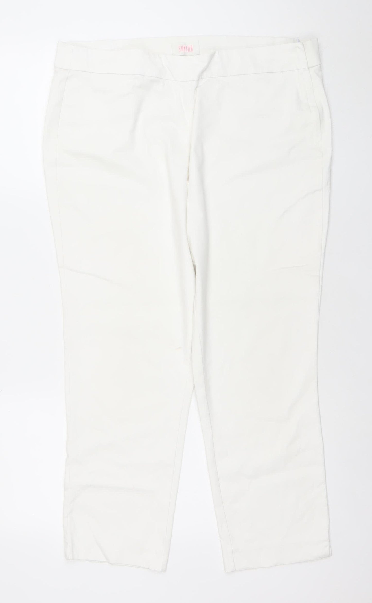 Savior Women White Size 16 Straight Leg Trousers Cotton Blend
