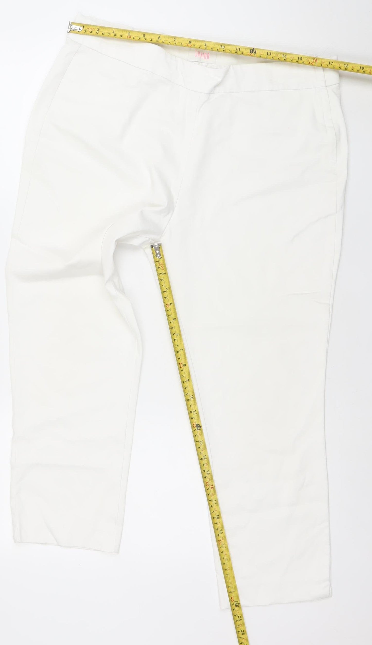 Savior Women White Size 16 Straight Leg Trousers Cotton Blend