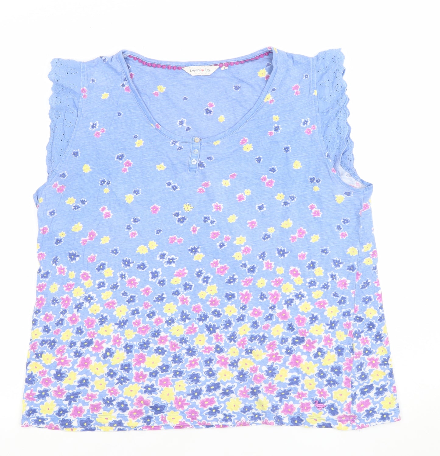 Country Rose Women’s Blue Floral Cotton Sleeveless T-Shirt L