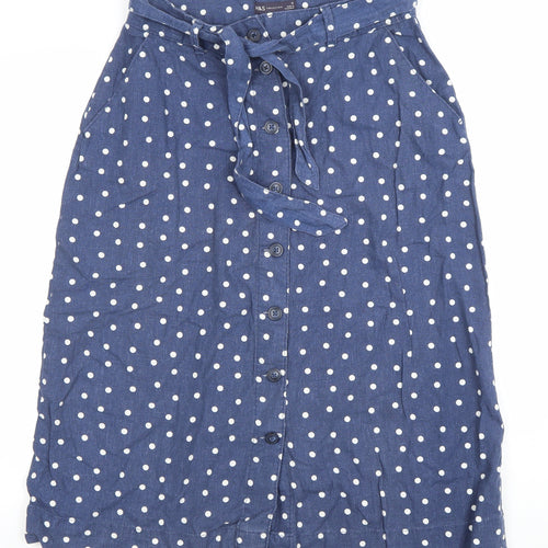Marks and Spencer Womens Blue Polka Dot Linen Midi A-Line Skirt Size 12