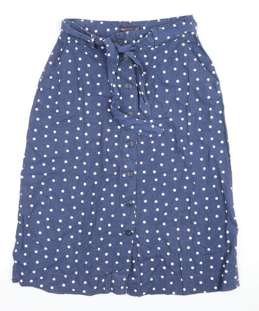 Marks and Spencer Womens Blue Polka Dot Linen Midi A-Line Skirt Size 12