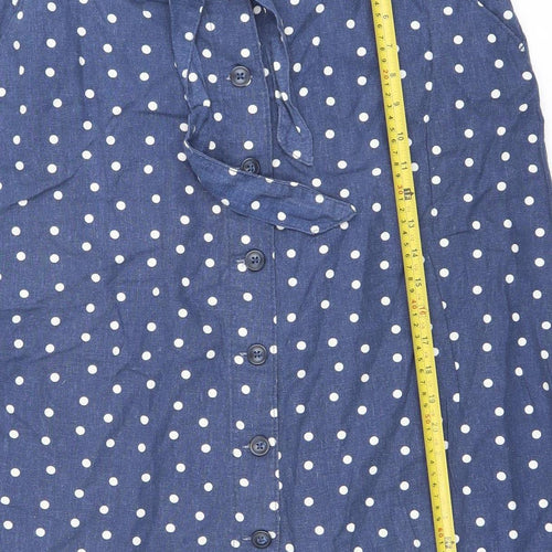 Marks and Spencer Womens Blue Polka Dot Linen Midi A-Line Skirt Size 12